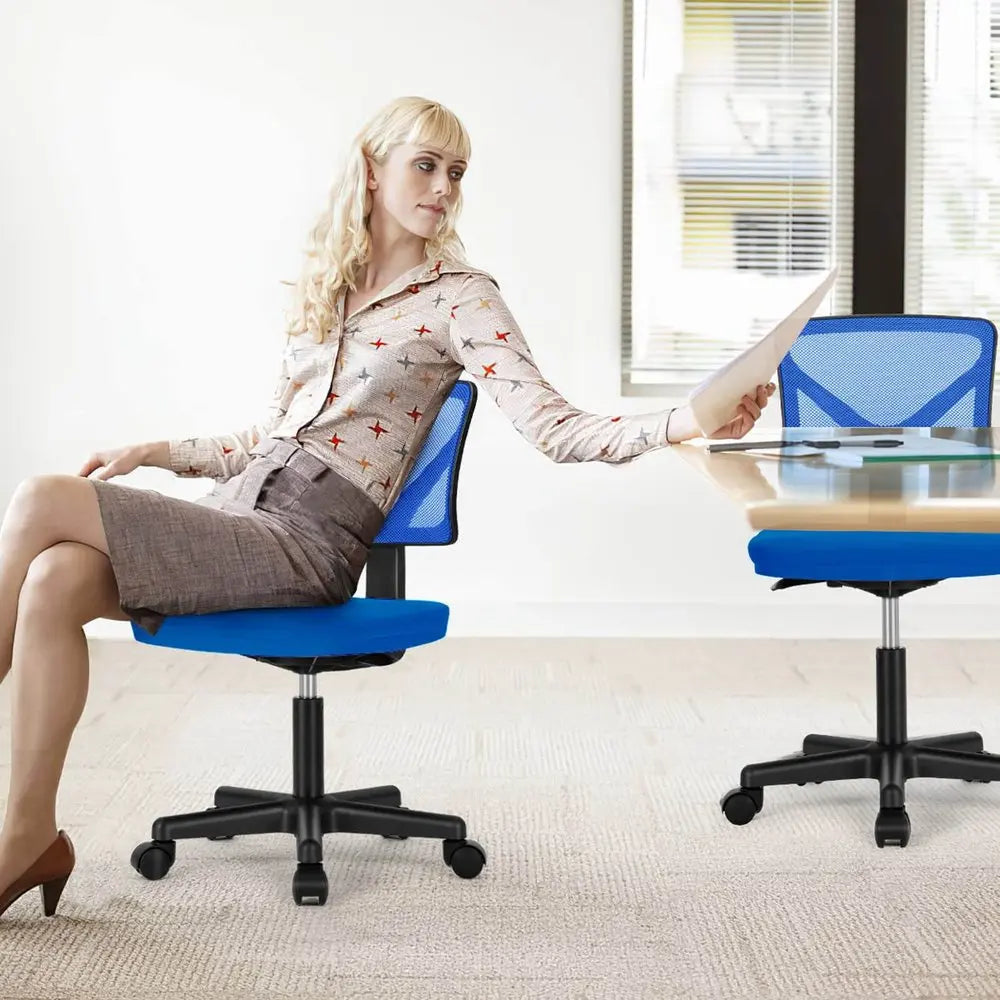 Black and Blue Adjustable Height Swivel Rolling Office Chair - NOVA HOME FURNITURE