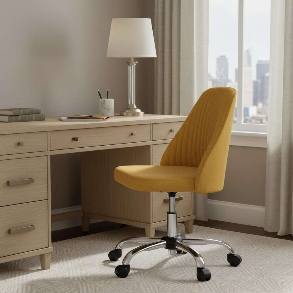 Yellow and Silver Adjustable Height Swivel Rolling Office Chair - NOVA HOME FURNITURE