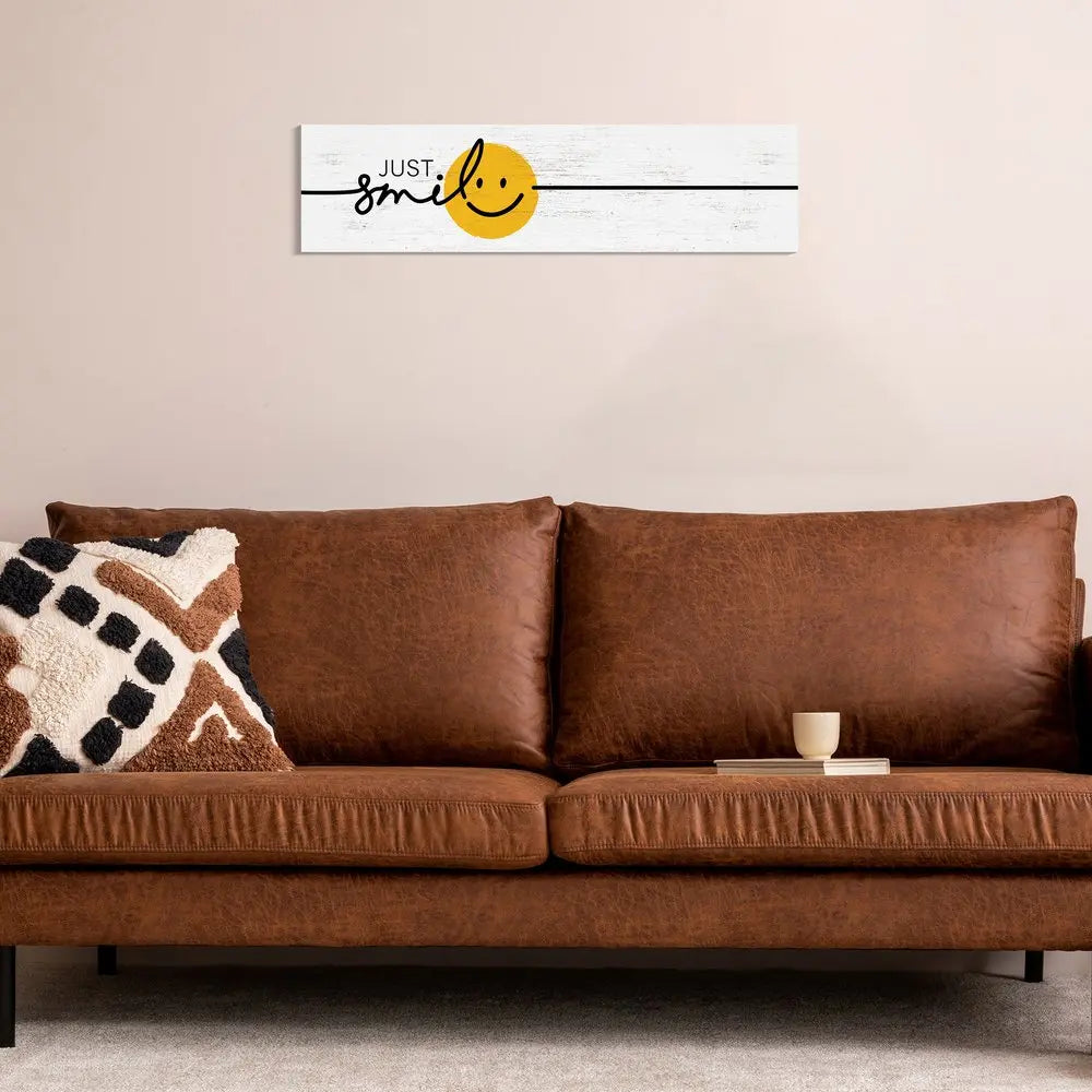 36" X 11" Black White And Yellow Just Smile Wood Wall Decor HomeRoots