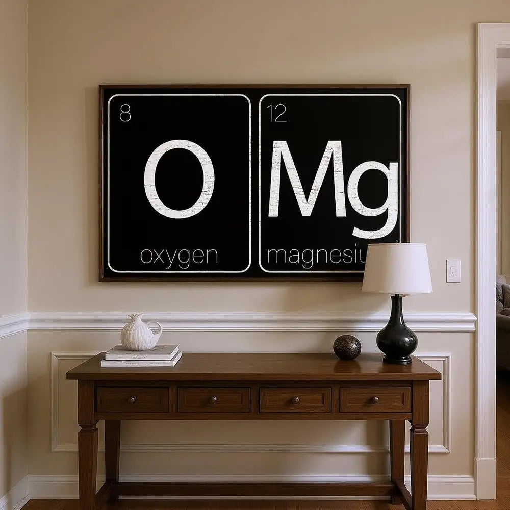 12" X 12" Black And White OMG Oxygen and Magnesium Wood Wall Decor HomeRoots