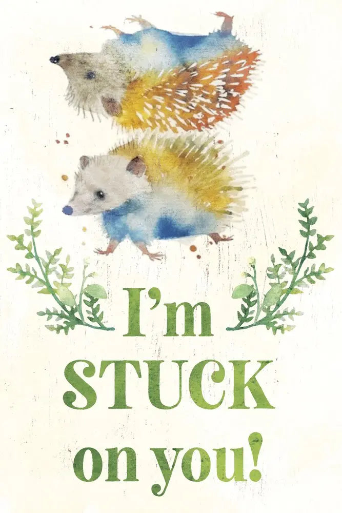 12" X 12" White And Green I'm Stuck On You with Hedgehogs Canvas Wall Decor HomeRoots