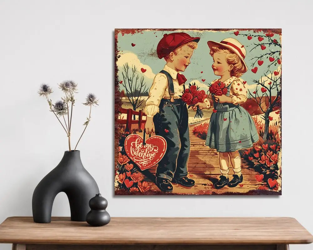 12" X 12" Blue And Red Valentine's Day Canvas People Square Hanging Wall Decor HomeRoots