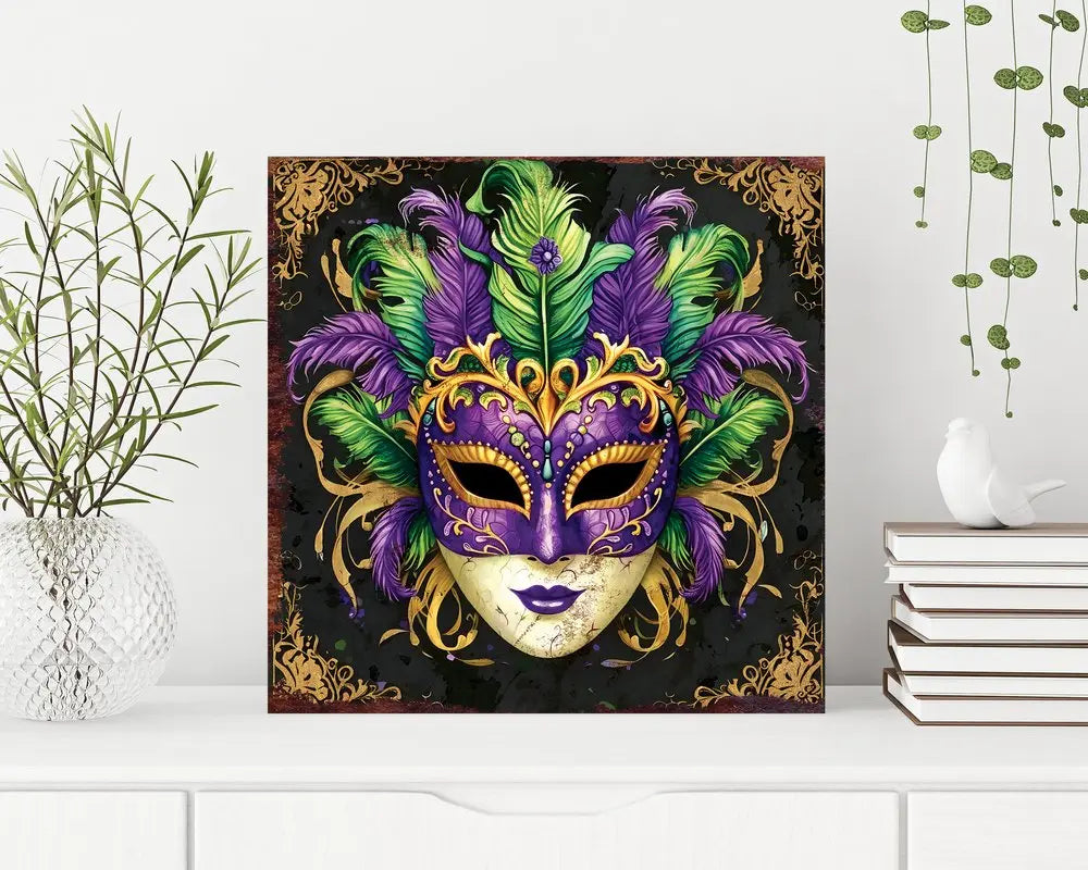12" X 12" Black Gold And Purple Mardi Gras Canvas Square Hanging Wall Decor HomeRoots