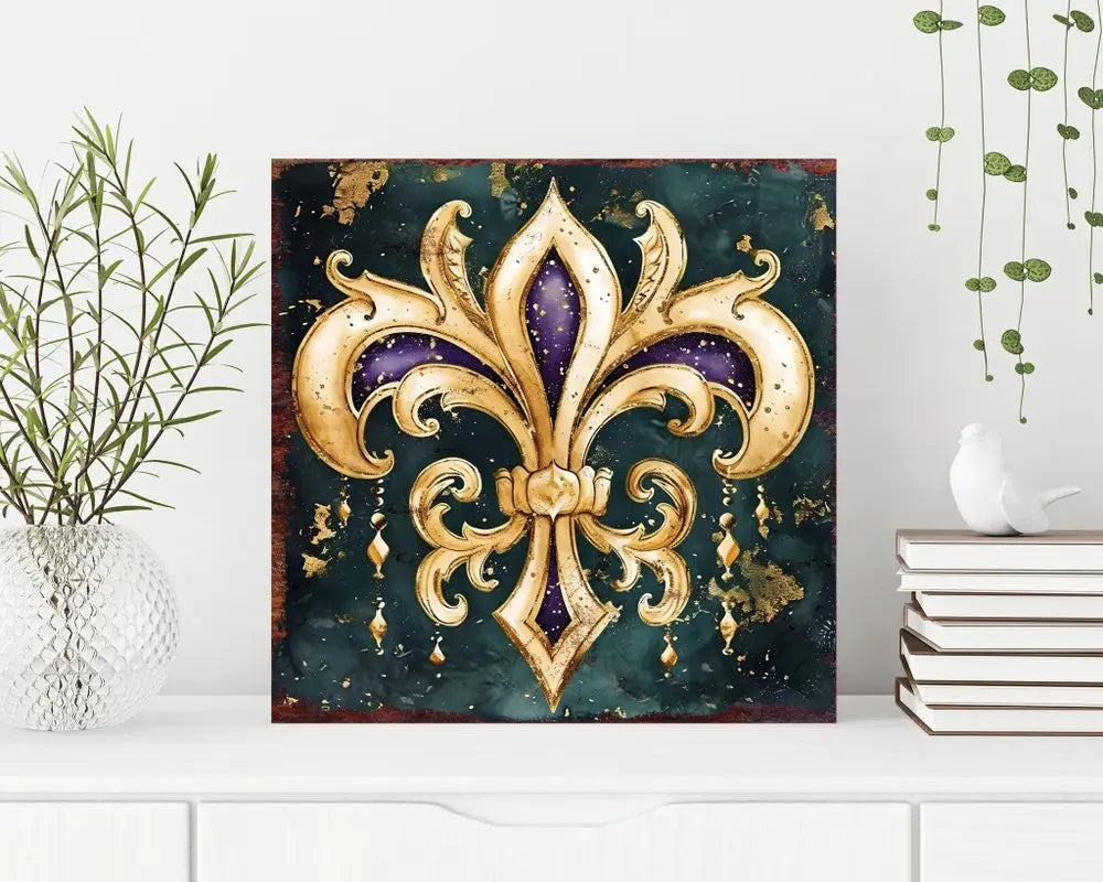 12" X 12" Black Gold And Purple Mardi Gras Canvas Square Hanging Wall Decor HomeRoots