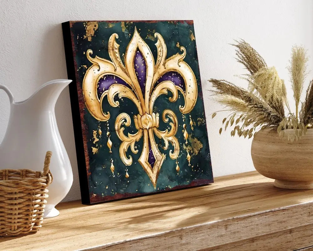 12" X 12" Black Gold And Purple Mardi Gras Canvas Square Hanging Wall Decor HomeRoots