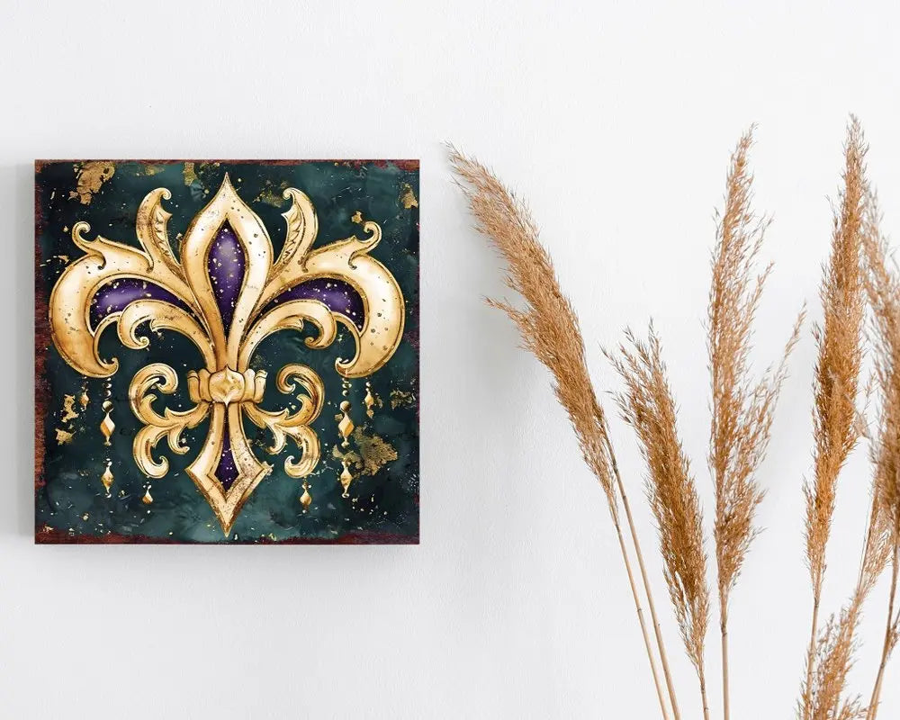 12" X 12" Black Gold And Purple Mardi Gras Canvas Square Hanging Wall Decor HomeRoots