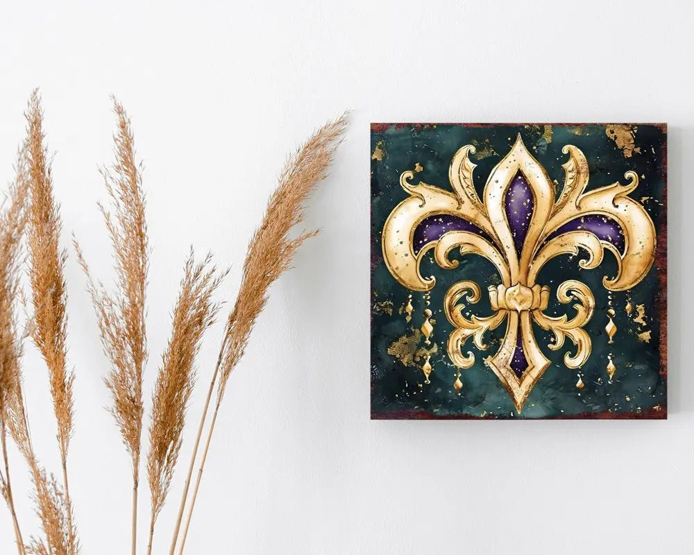 12" X 12" Black Gold And Purple Mardi Gras Canvas Square Hanging Wall Decor HomeRoots