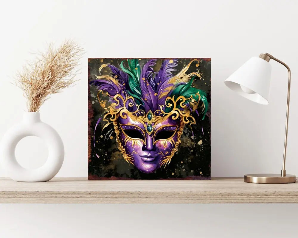 12" X 12" Black Gold And Purple Mardi Gras Canvas Square Hanging Wall Decor HomeRoots
