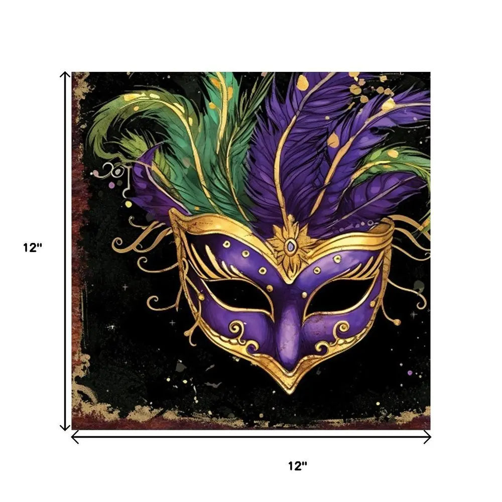 12" X 12" Black Gold And Purple Mardi Gras Canvas Square Hanging Wall Decor HomeRoots
