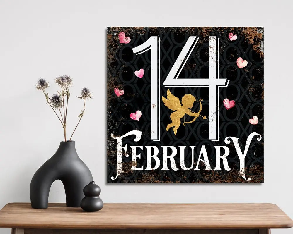 12" X 12" Black White And Pink Valentine's Day 14-Feb Canvas Square Hanging Wall Decor HomeRoots
