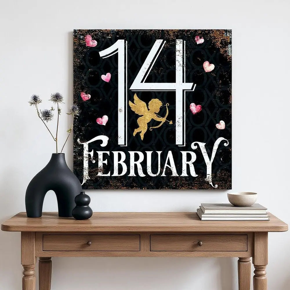 12" X 12" Black White And Pink Valentine's Day 14-Feb Canvas Square Hanging Wall Decor HomeRoots