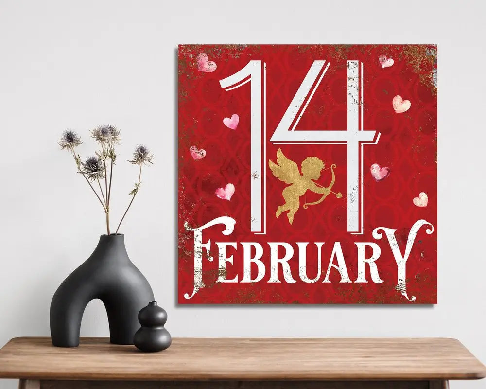 12" X 12" Red Pink And White Valentine's Day 14-Feb Canvas Square Hanging Wall Decor HomeRoots