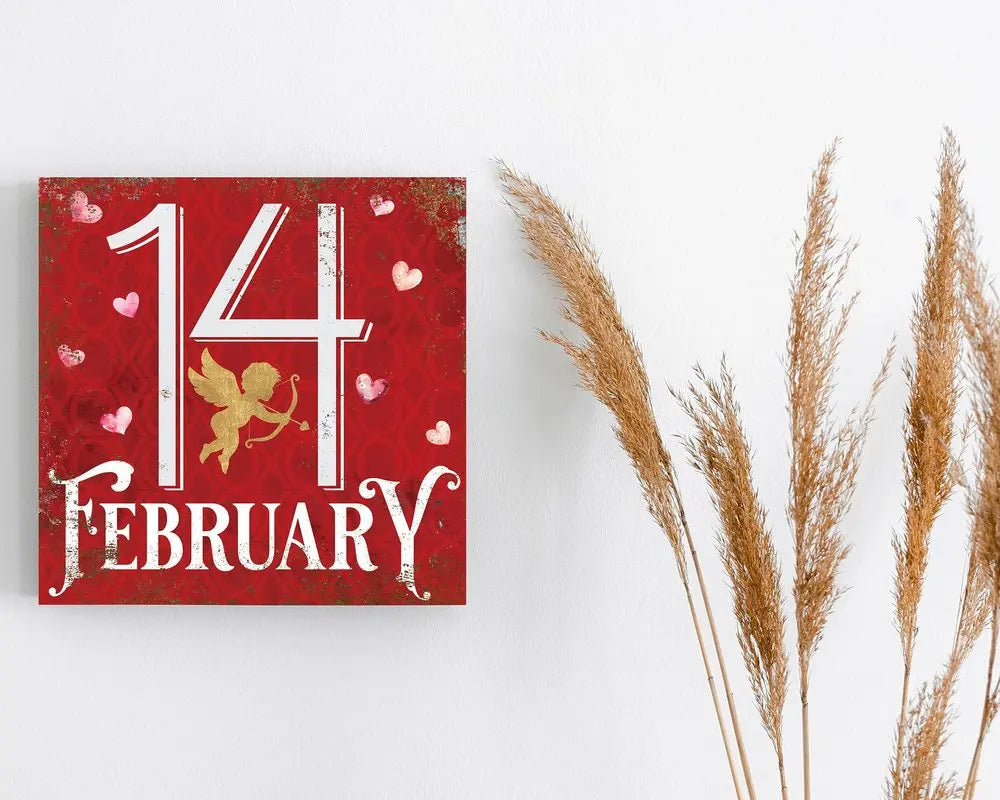 12" X 12" Red Pink And White Valentine's Day 14-Feb Canvas Square Hanging Wall Decor HomeRoots