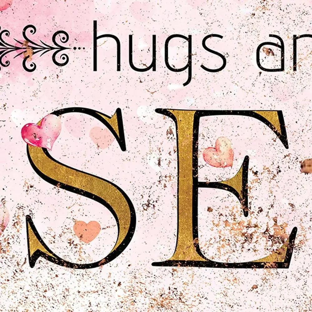 12" X 12" Pink Red And Gold Valentine's Day Hugs and Kisses Canvas Square Wall Decor HomeRoots