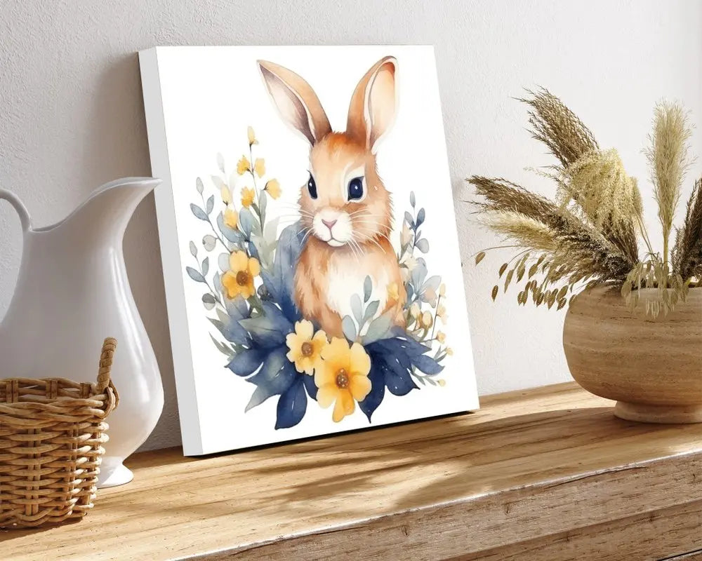 12" X 12" White Yellow And Pink Rabbit Easter Floral Canvas Square Hanging Wall Decor HomeRoots