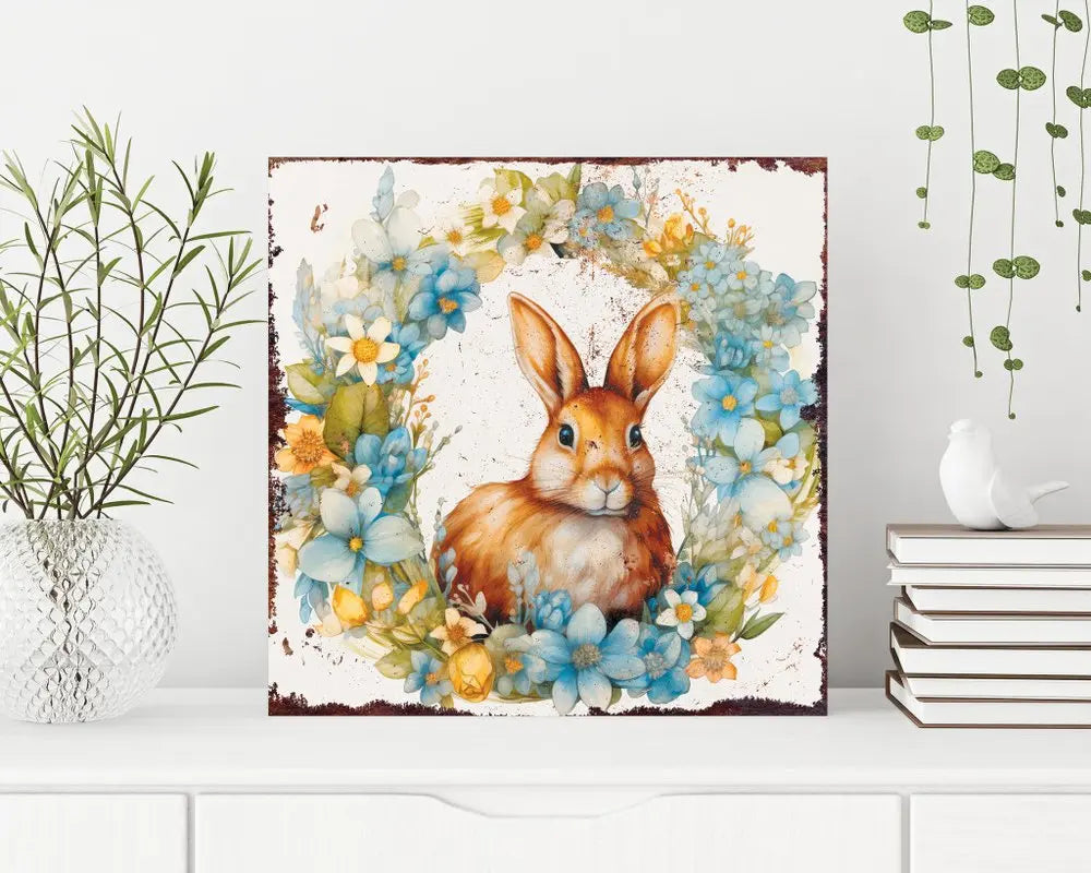 12" X 12" White Yellow And Pink Rabbit Easter Floral Canvas Square Hanging Wall Decor HomeRoots