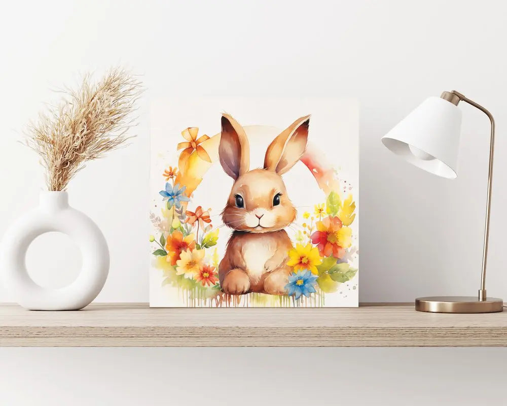 12" X 12" White Yellow And Pink Rabbit Easter Floral Canvas Square Hanging Wall Decor HomeRoots
