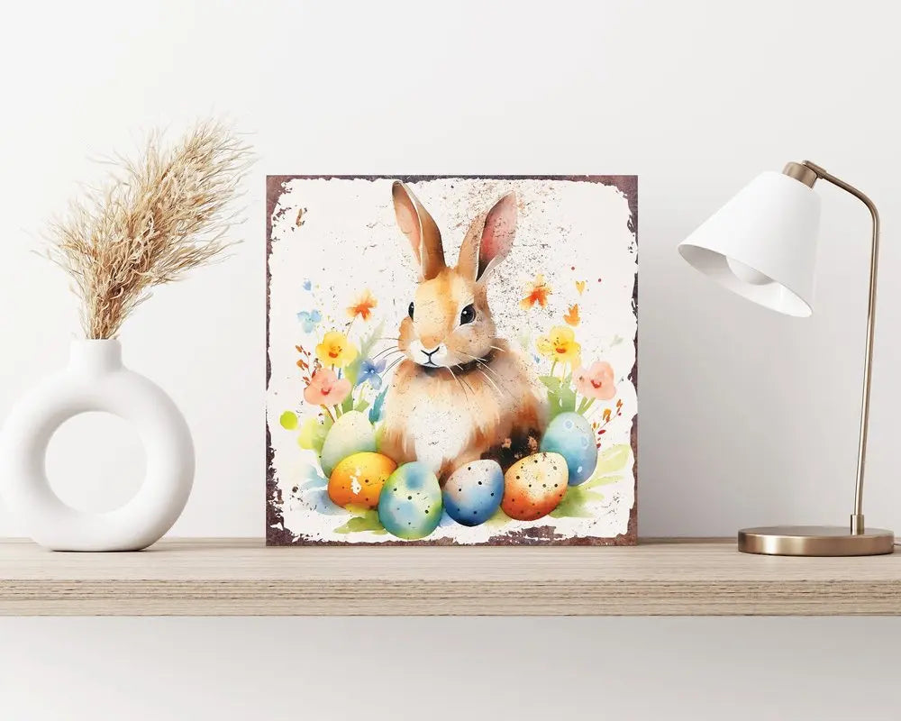12" X 12" White Yellow And Pink Rabbit Easter Floral Canvas Square Hanging Wall Decor HomeRoots