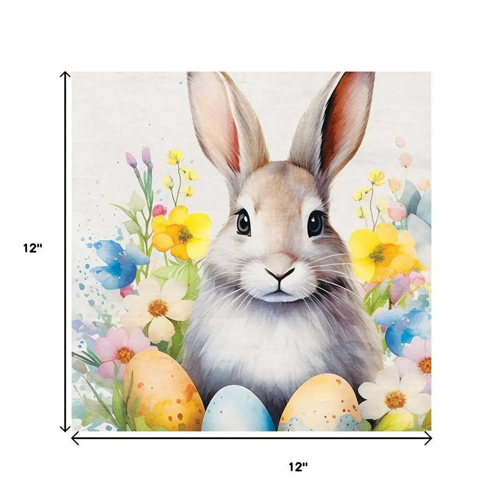 12" X 12" White Yellow And Pink Rabbit Easter Floral Canvas Square Hanging Wall Decor HomeRoots