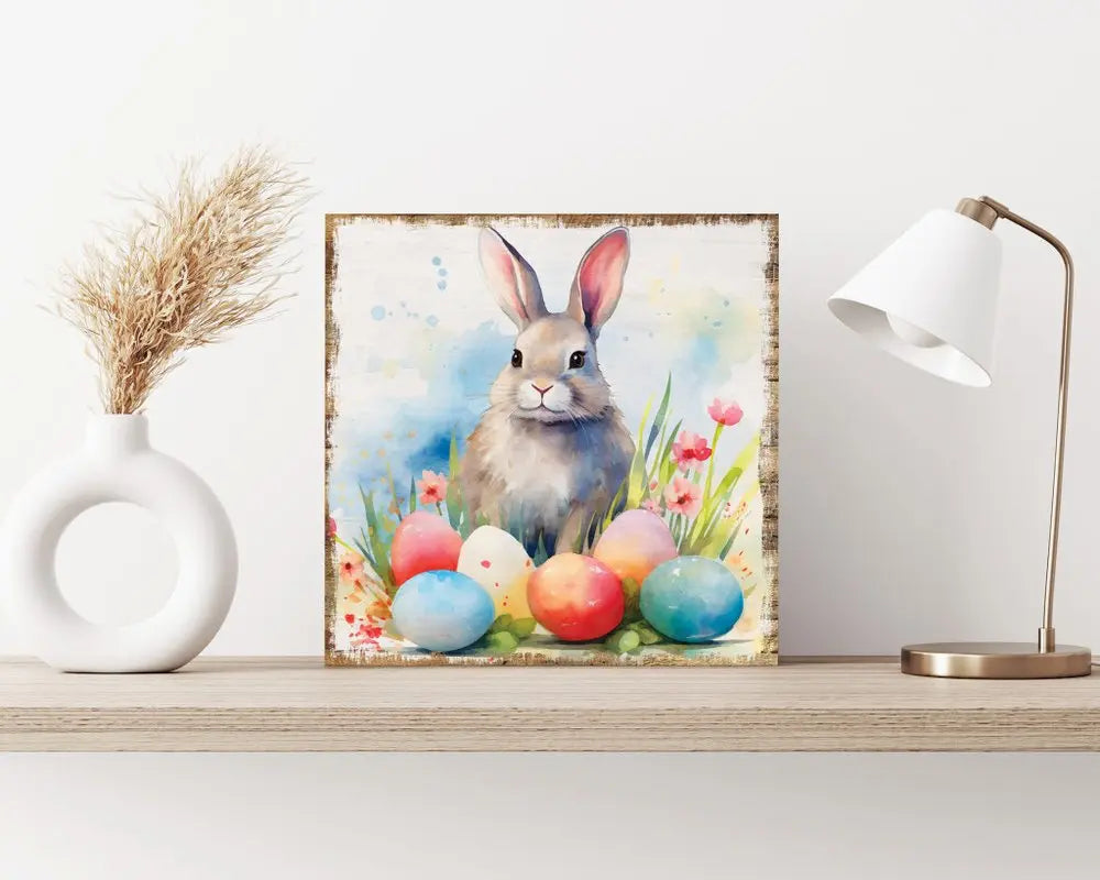 12" X 12" White Yellow And Pink Rabbit Easter Floral Canvas Square Hanging Wall Decor HomeRoots