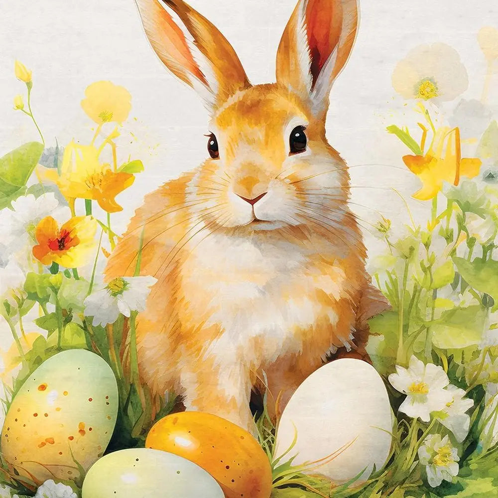 12" X 12" White Yellow And Pink Rabbit Easter Floral Canvas Square Hanging Wall Decor HomeRoots