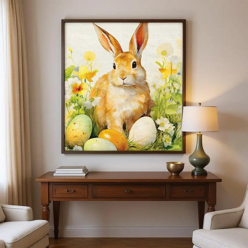 12" X 12" White Yellow And Pink Rabbit Easter Floral Canvas Square Hanging Wall Decor HomeRoots