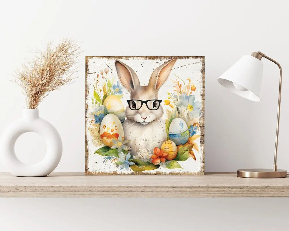 12" X 12" White Yellow And Pink Rabbit Easter Floral Canvas Square Hanging Wall Decor HomeRoots