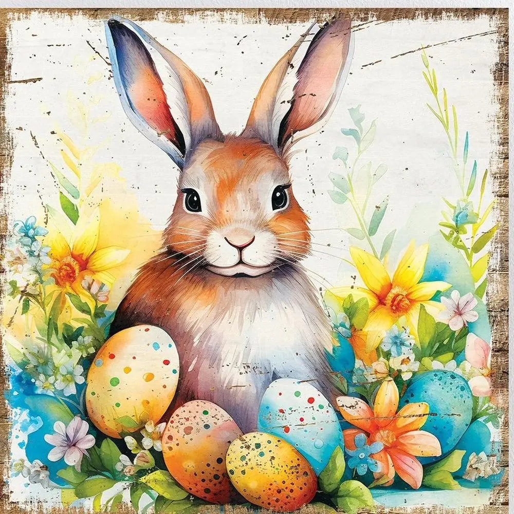 12" X 12" White Yellow And Pink Rabbit Easter Floral Canvas Square Hanging Wall Decor HomeRoots