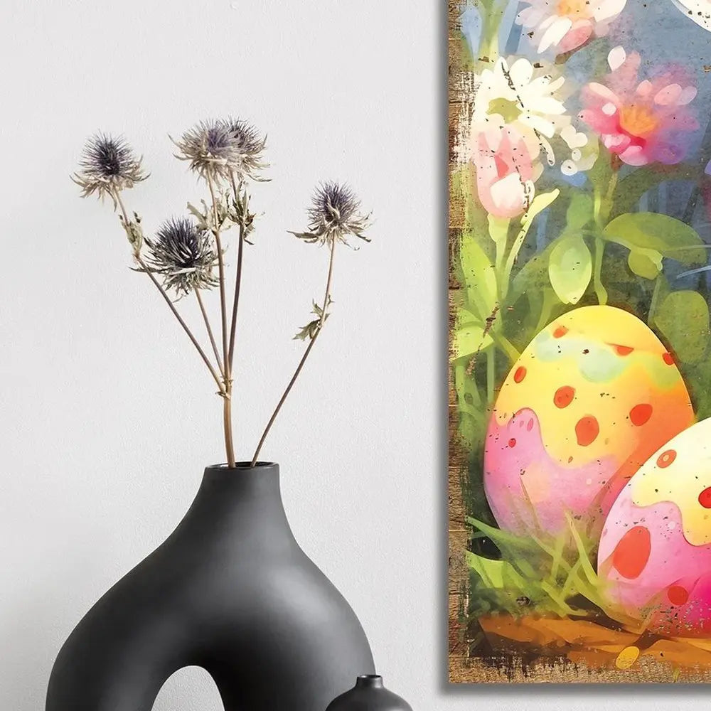 12" X 12" White Yellow And Pink Rabbit Easter Floral Canvas Square Hanging Wall Decor HomeRoots