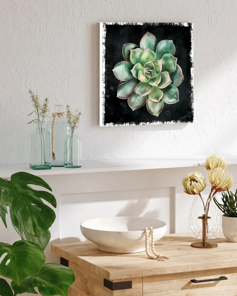 12" X 12" Black And Green Succulent Floral Canvas Square Hanging Wall Decor HomeRoots