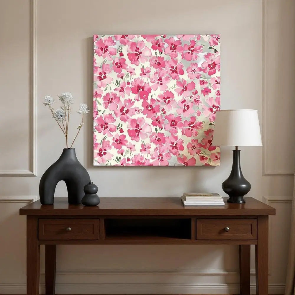 12" X 12" White And Pink Flower Floral Canvas Square Hanging Wall Decor HomeRoots