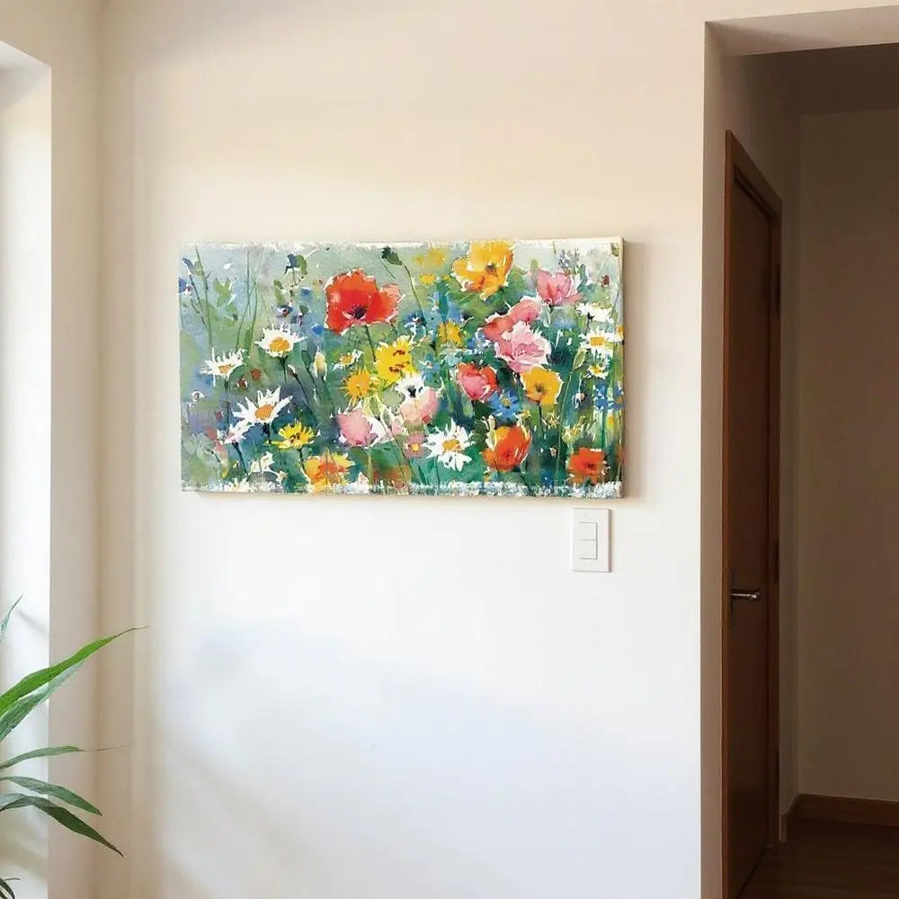 10" X 32" White Green And Red Flower Floral Wood Hanging Wall Decor HomeRoots