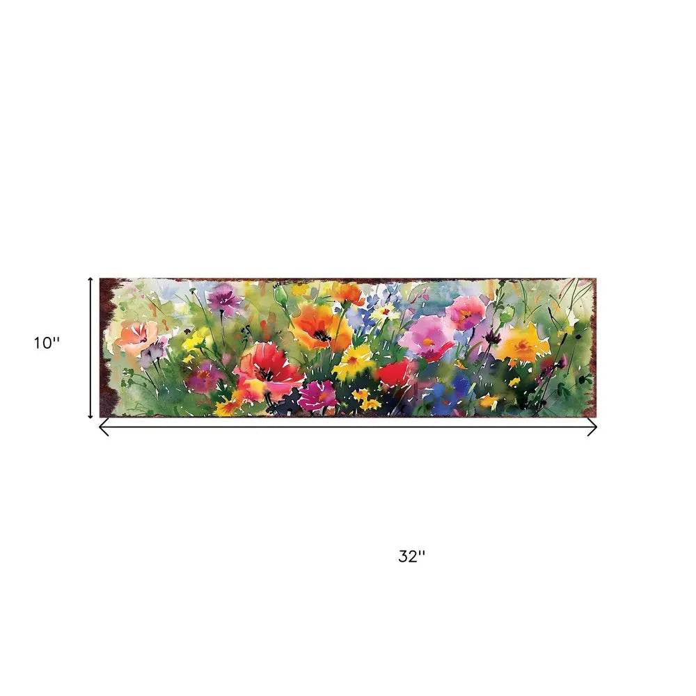 10" X 32" White Green And Red Flower Floral Wood Hanging Wall Decor HomeRoots