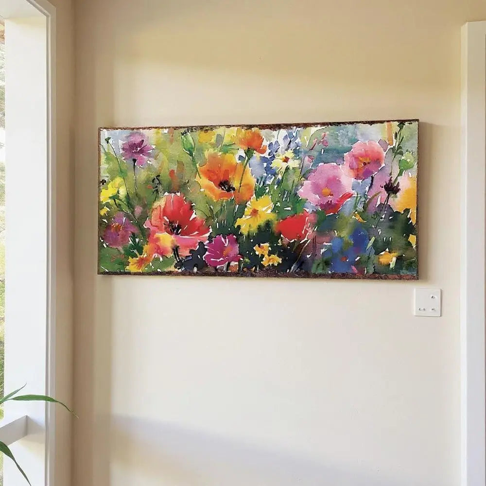 10" X 32" White Green And Red Flower Floral Wood Hanging Wall Decor HomeRoots