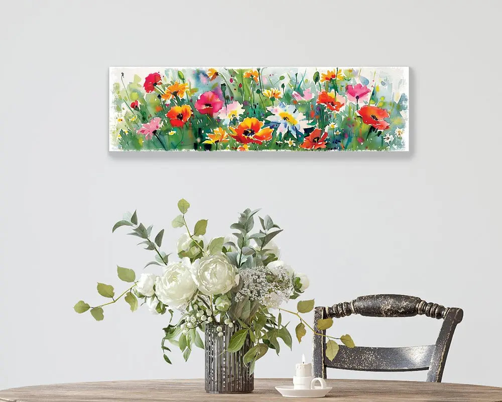 10" X 32" White Green And Red Flower Floral Wood Hanging Wall Decor HomeRoots