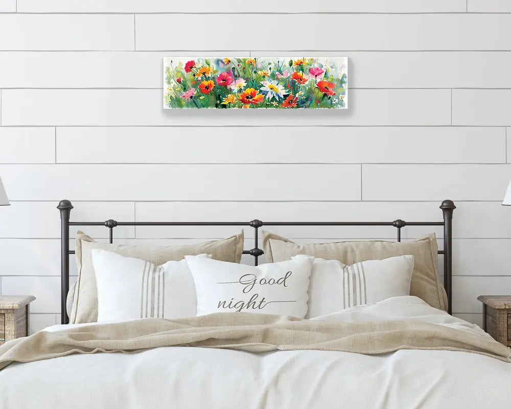 10" X 32" White Green And Red Flower Floral Wood Hanging Wall Decor HomeRoots