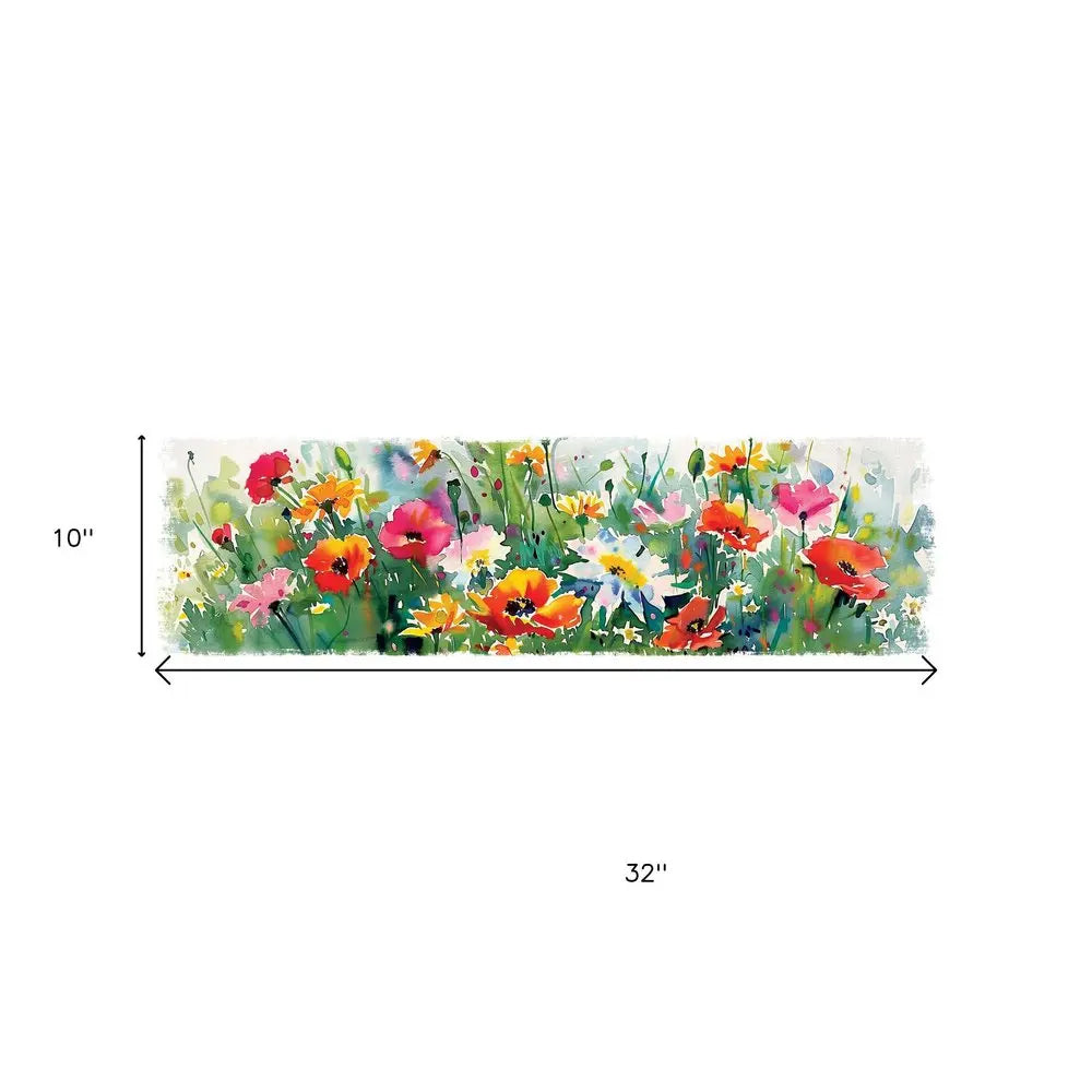 10" X 32" White Green And Red Flower Floral Wood Hanging Wall Decor HomeRoots
