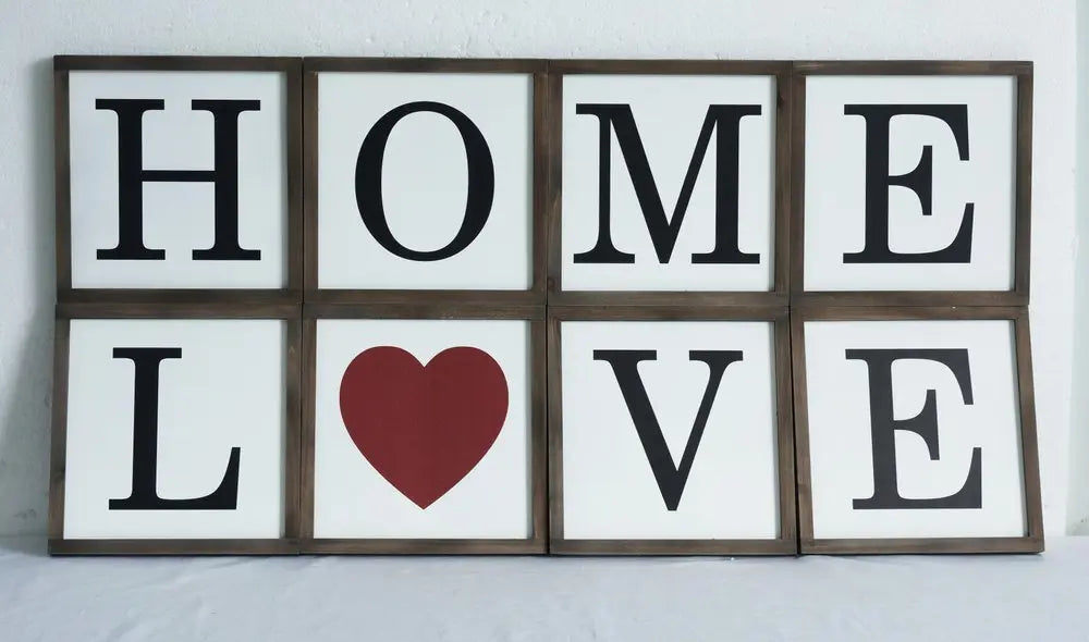 10" X 10" White Red And Black Home/ Love Wood Wall Decor HomeRoots