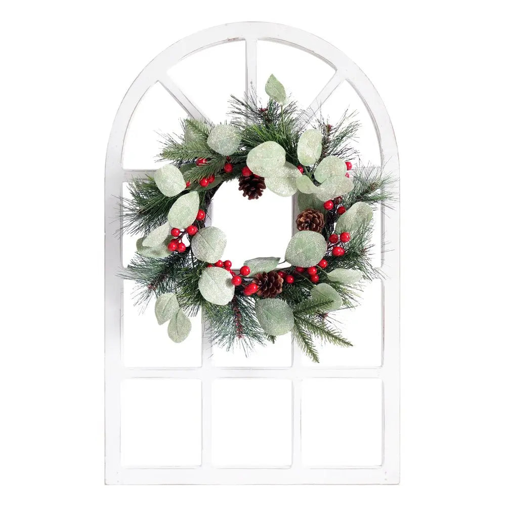 26" X 18" White Green And Red Floral Wood Hanging Wall Decor HomeRoots