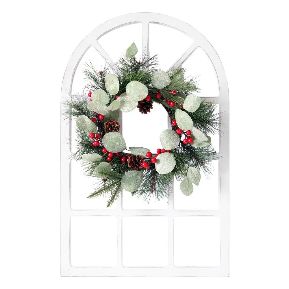 26" X 18" White Green And Red Floral Wood Hanging Wall Decor HomeRoots