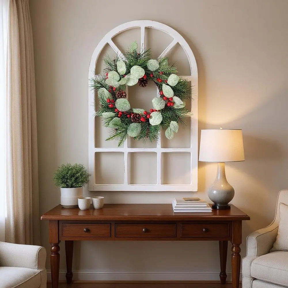 26" X 18" White Green And Red Floral Wood Hanging Wall Decor HomeRoots