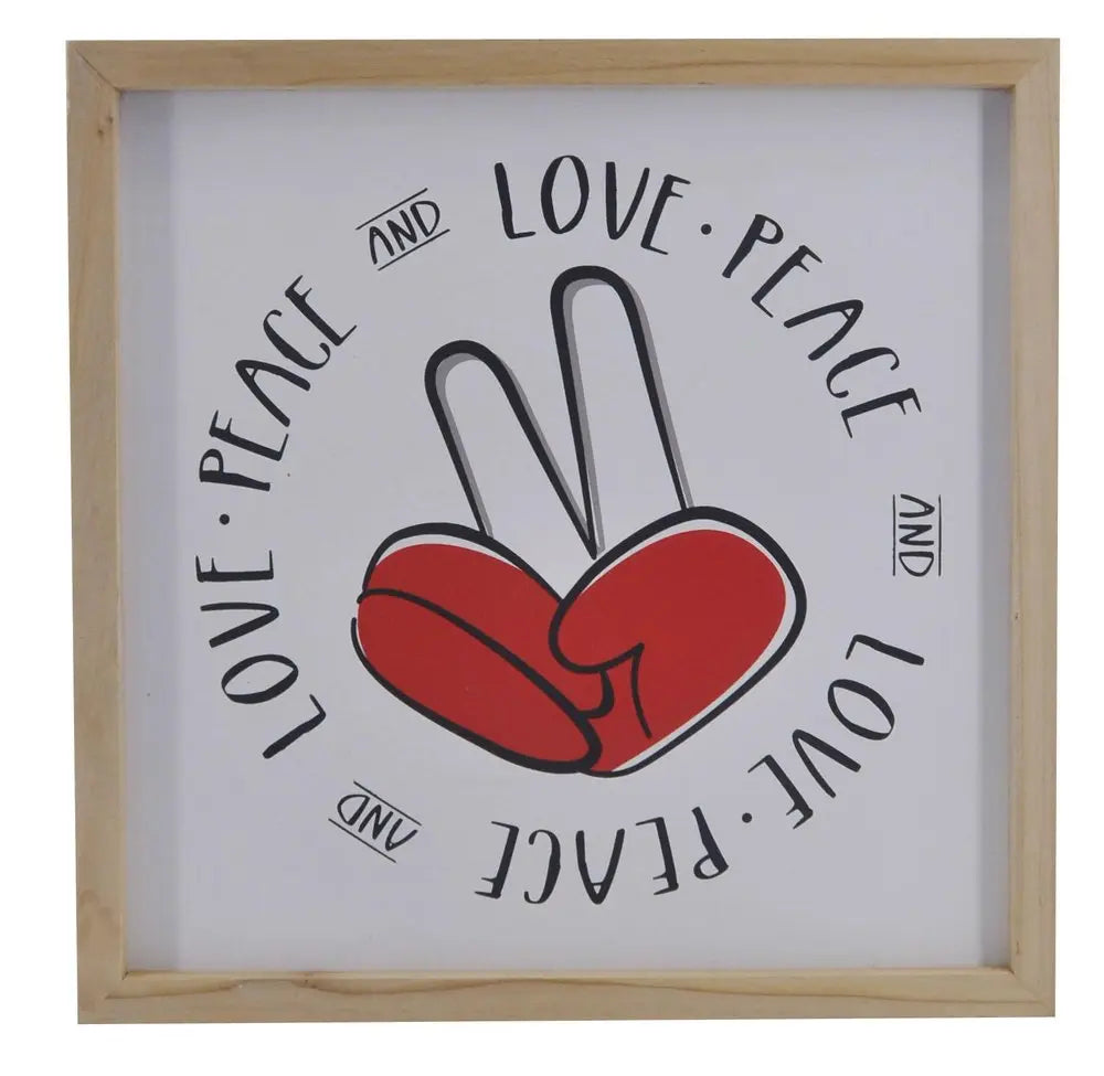 12" X 12" White Red And Black Love Peace Wood Square Wall Decor HomeRoots