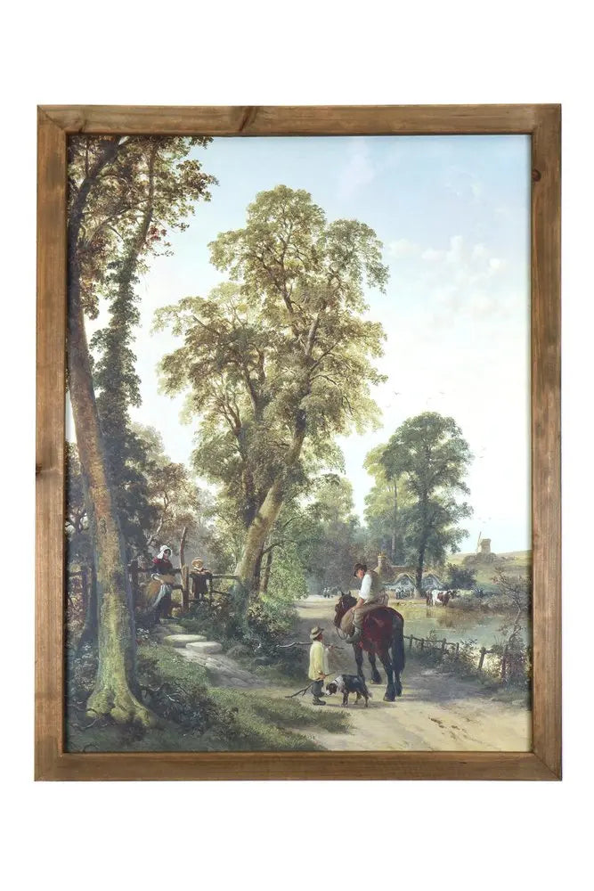 24" X 19" Green Brown And Blue Wood Framed Art HomeRoots