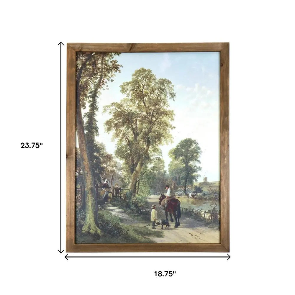 24" X 19" Green Brown And Blue Wood Framed Art HomeRoots