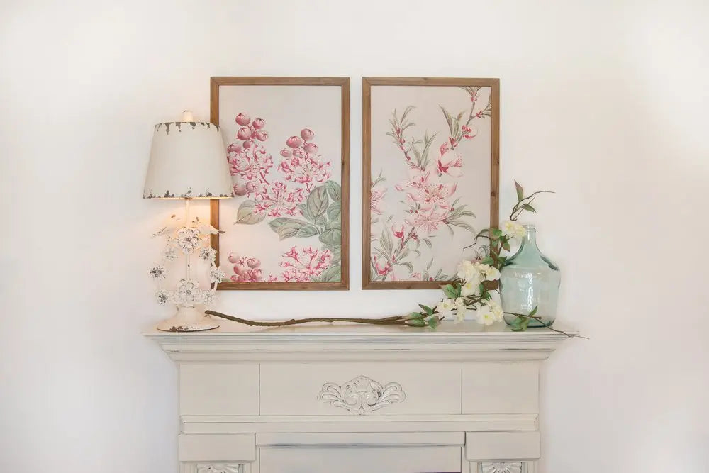 Set of Two Pink And Green Flower Floral Wood Framed Art HomeRoots