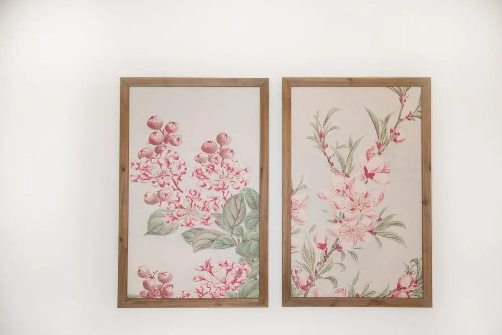 Set of Two Pink And Green Flower Floral Wood Framed Art HomeRoots