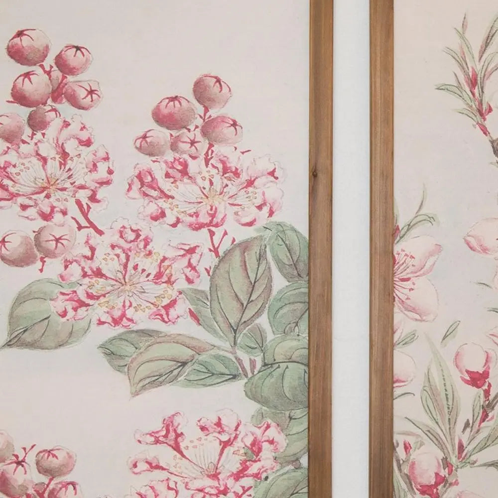 Set of Two Pink And Green Flower Floral Wood Framed Art HomeRoots