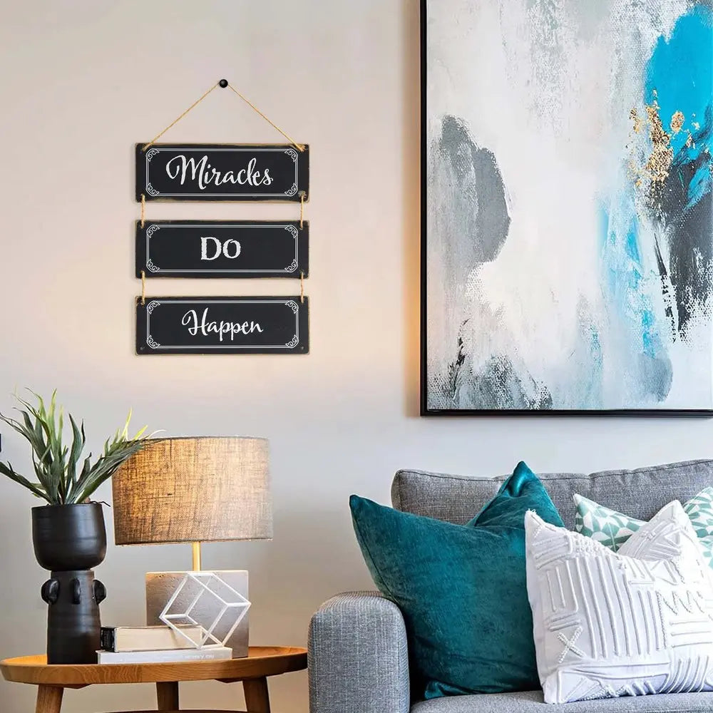 14" X 12" Black And White "MIRACLES DO HAPPEN", "WORK HARD BE KIND" Wood Wall Decor HomeRoots