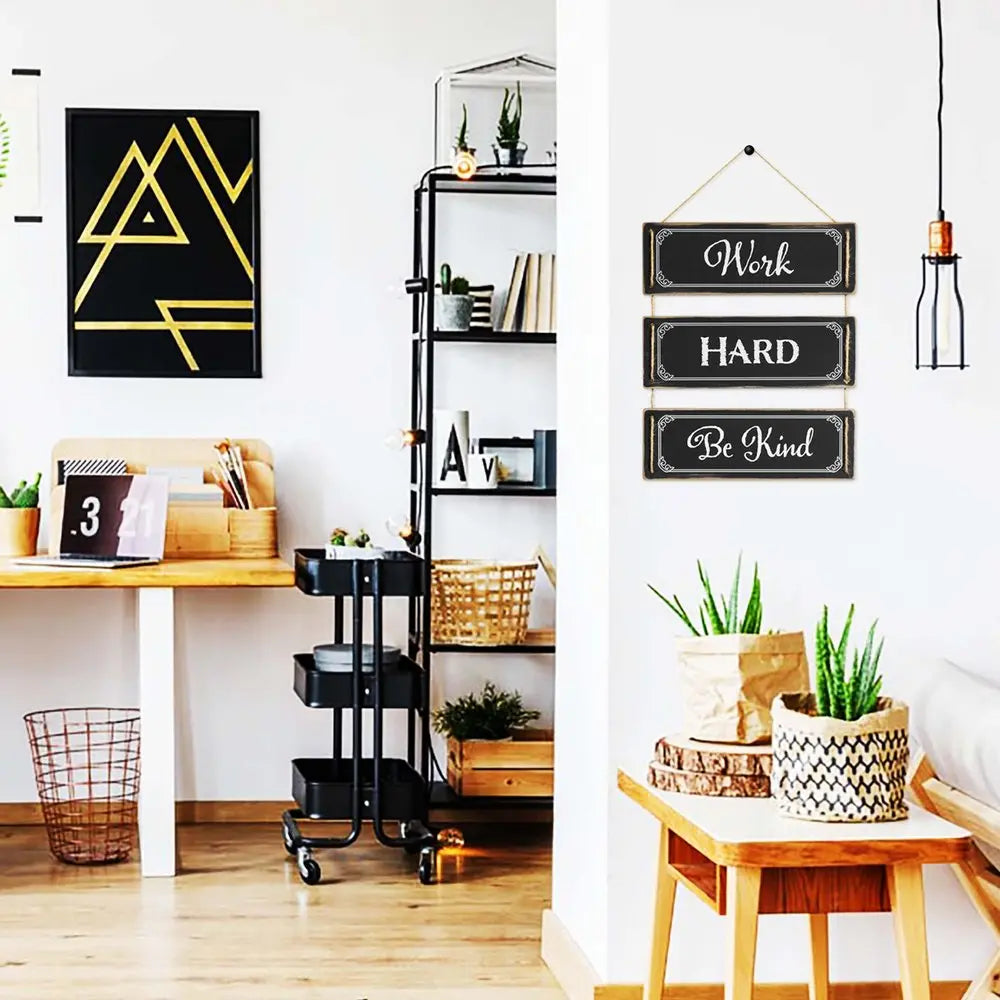 14" X 12" Black And White "MIRACLES DO HAPPEN", "WORK HARD BE KIND" Wood Wall Decor HomeRoots