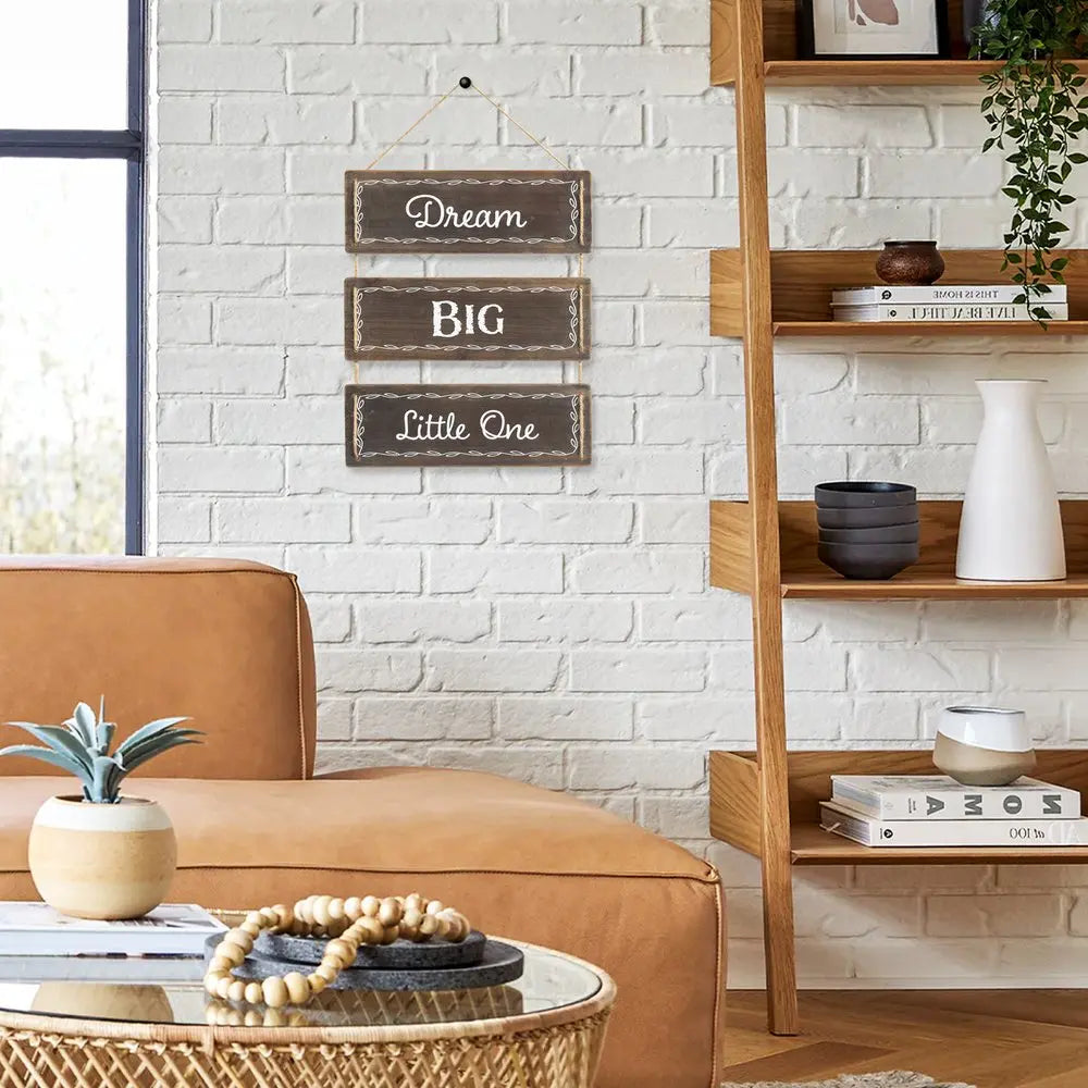 14" X 12" Brown And White "YOU WILL DO GREAT THINGS", "DREAM BIG LITTLE ONE" Wood Wall Decor HomeRoots